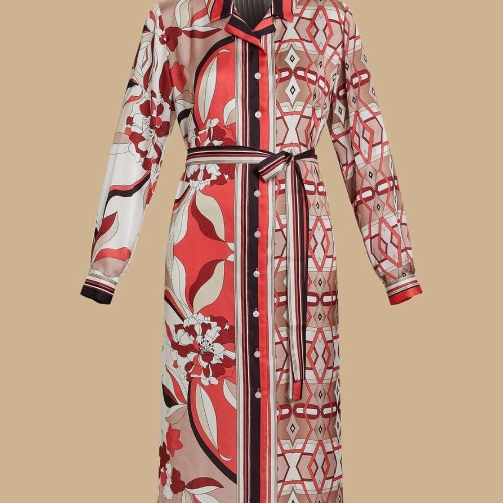 Marina Rinaldi “Divinita” Printed Satin Midi Dress – Women’s 14 – NWT